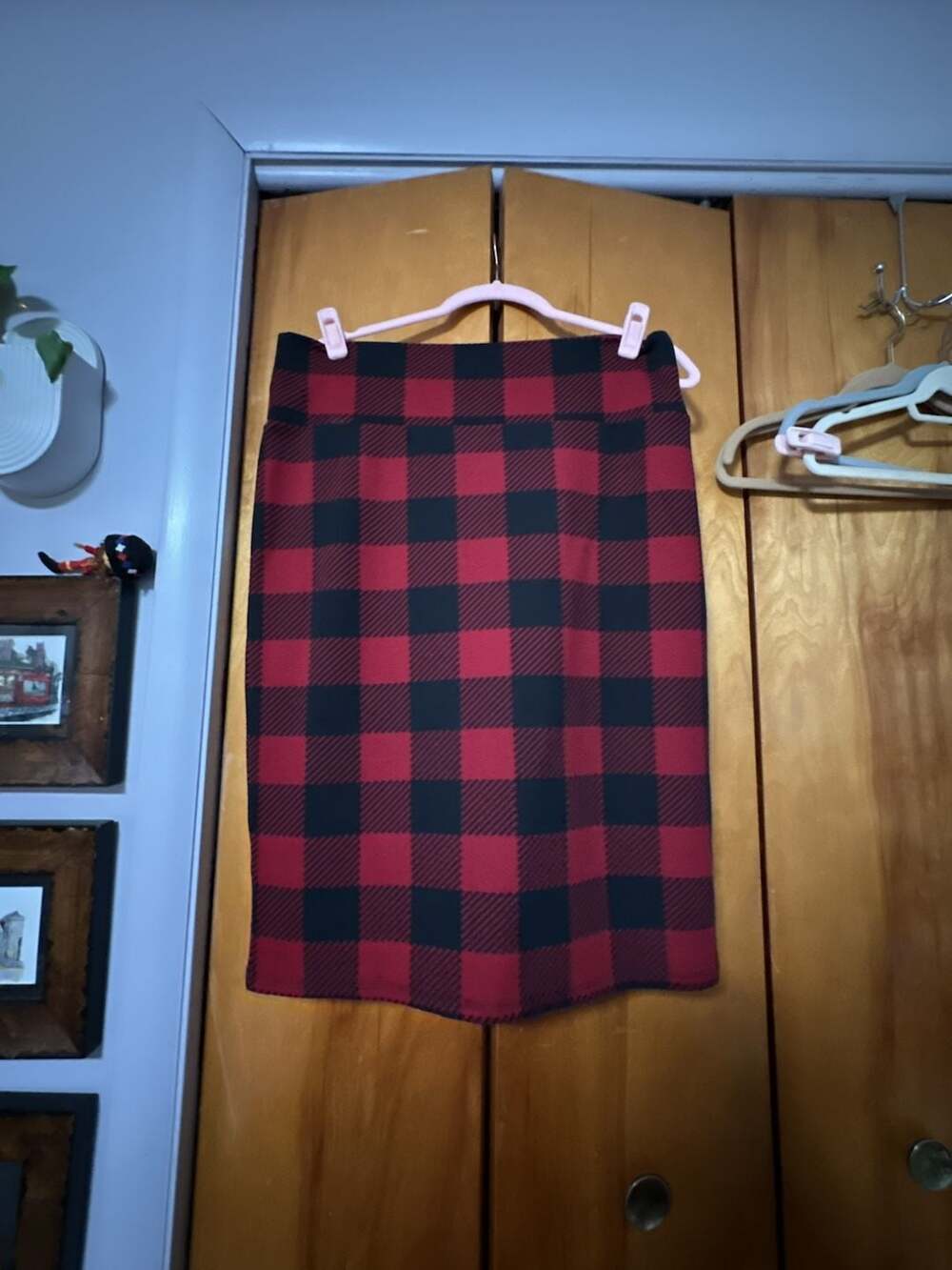 LuLaRoe Pencil Skirt Size XL Red Black Buffalo Plaid Midi